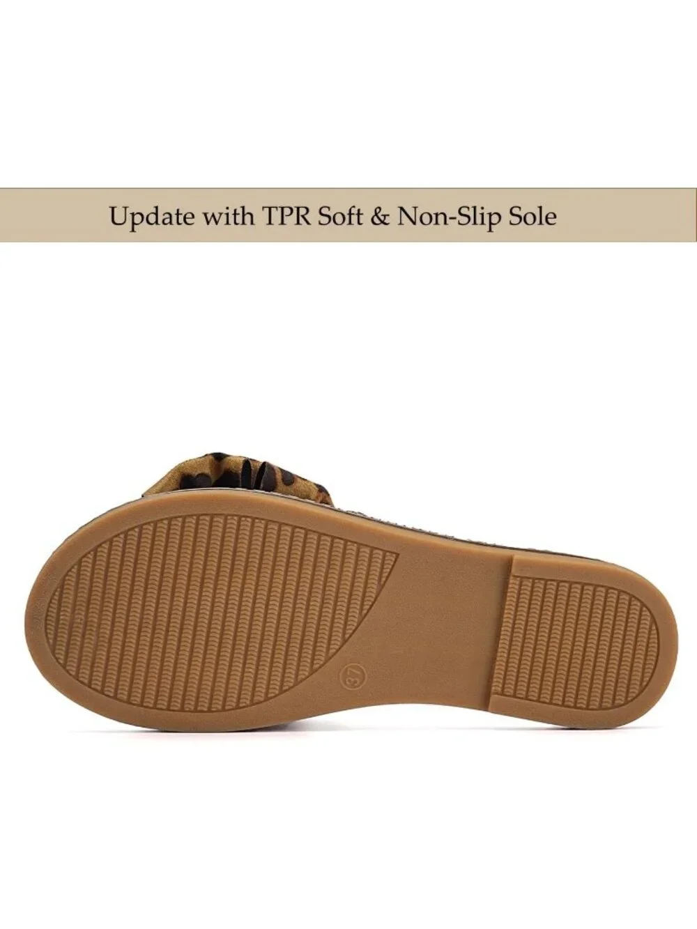 Women's Leopard Brown Leather Bow Knot Slide Open Toe Flat Summer Slip On Sandal